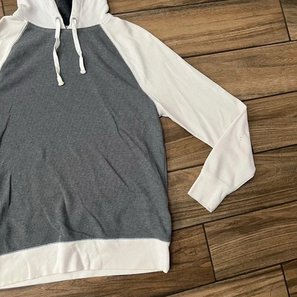 Banana Republic Waffle Knit Pullover Hoodie Mens Large Gray White Casual
